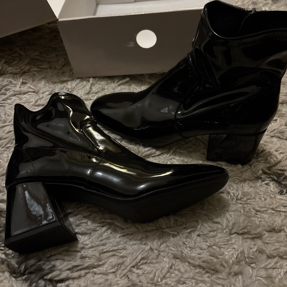 Bershka Black Patent Leather Ankle Boots